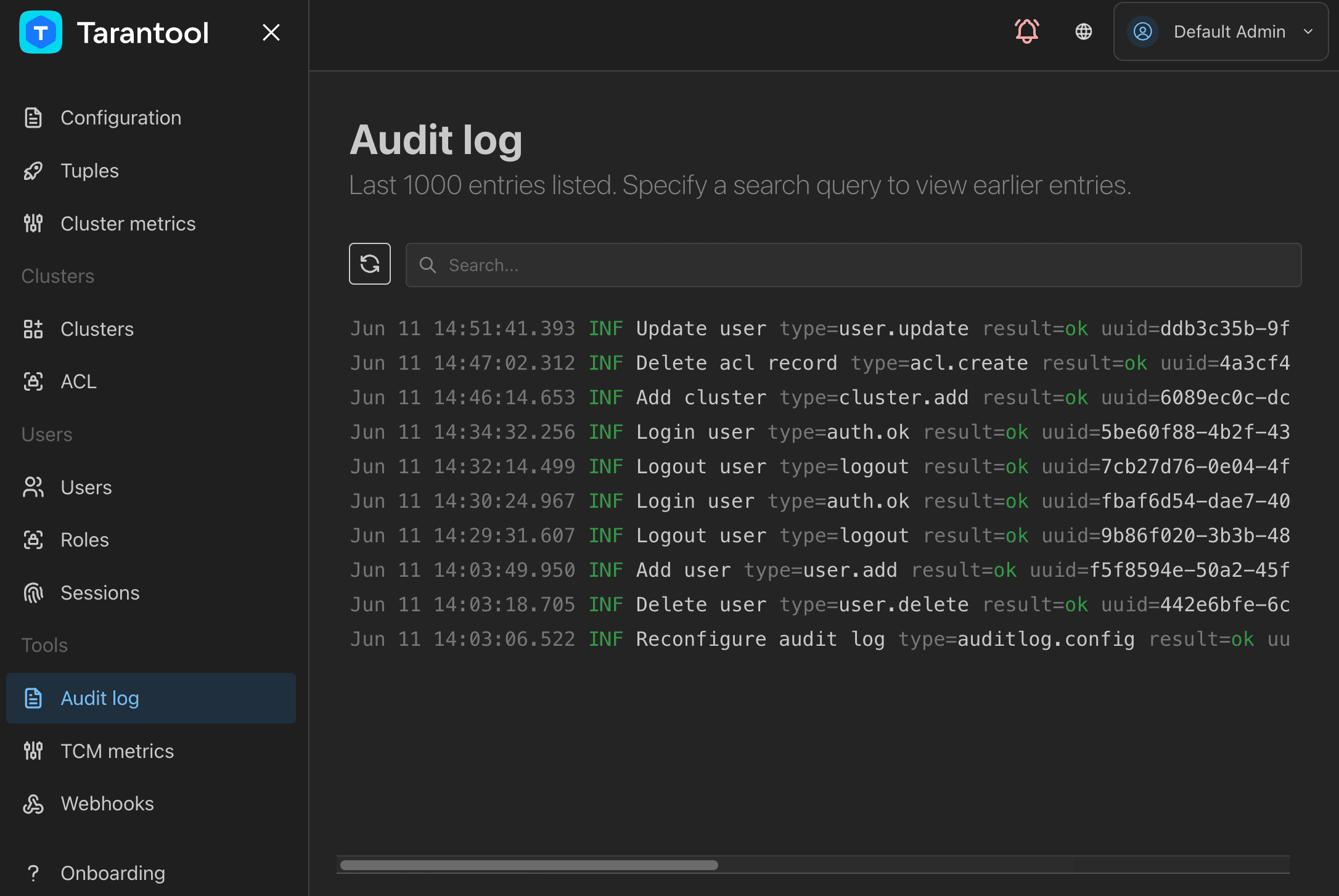 TCM audit log