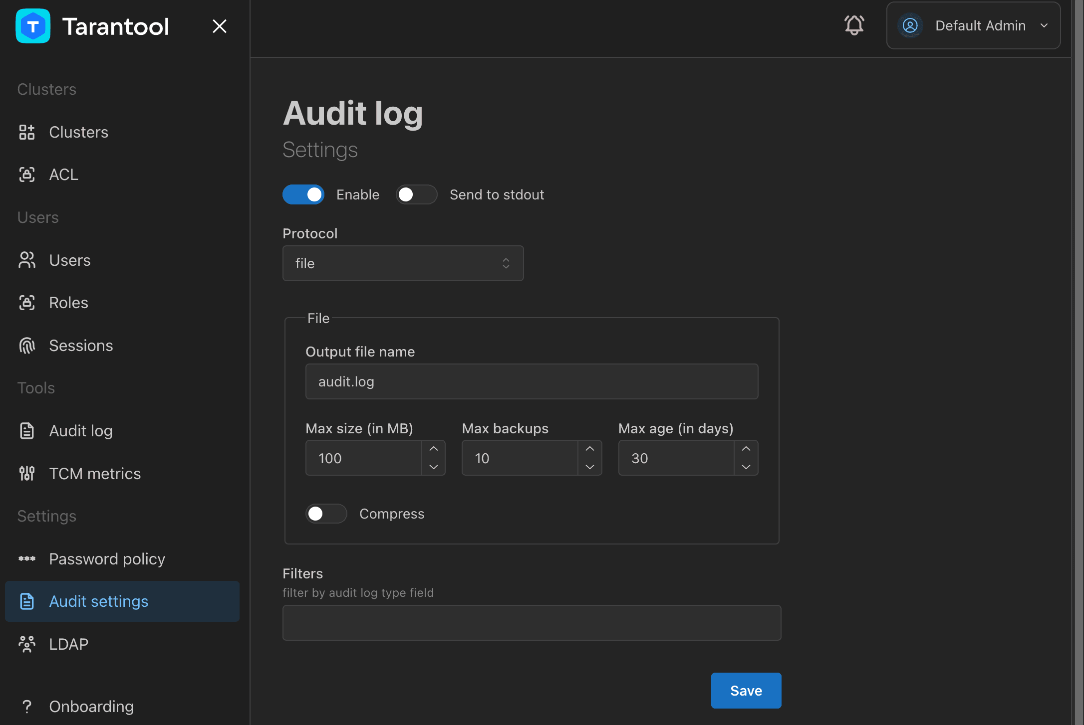 TCM audit settings