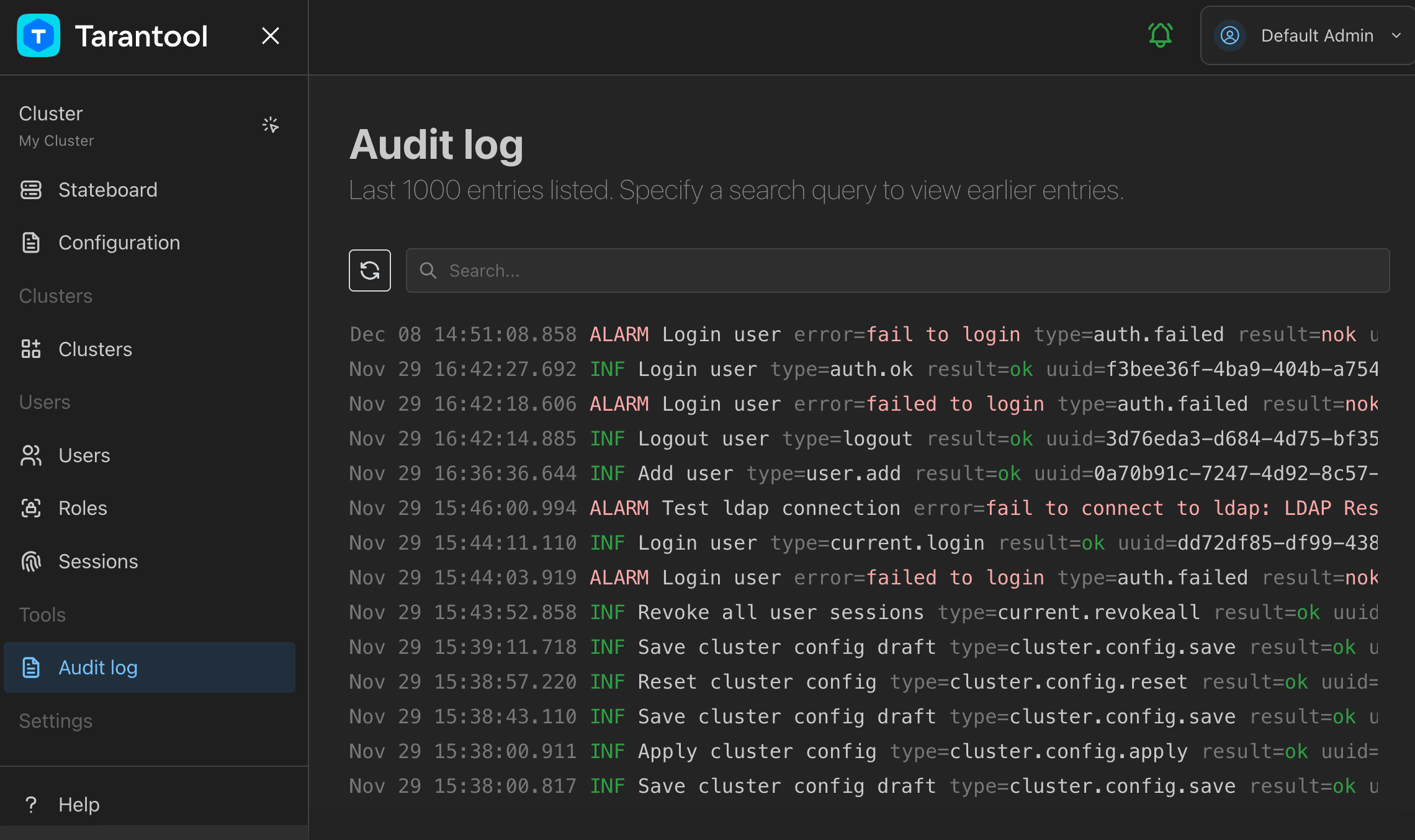 TCM audit log