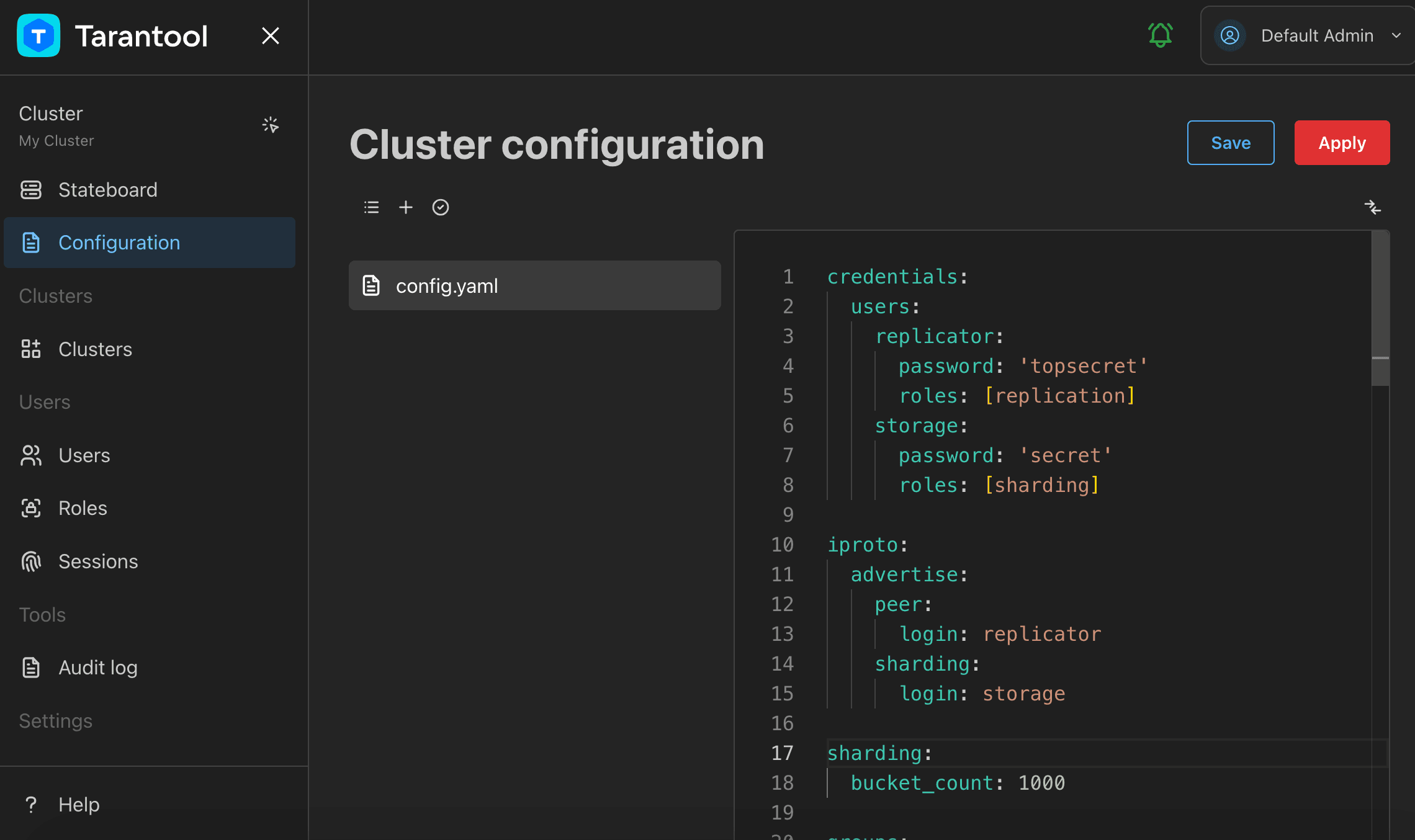 TCM cluster configuration