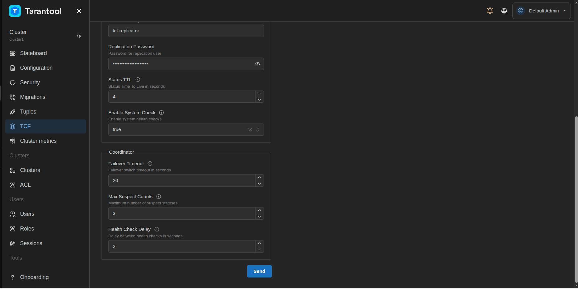 TCM TCF settings page