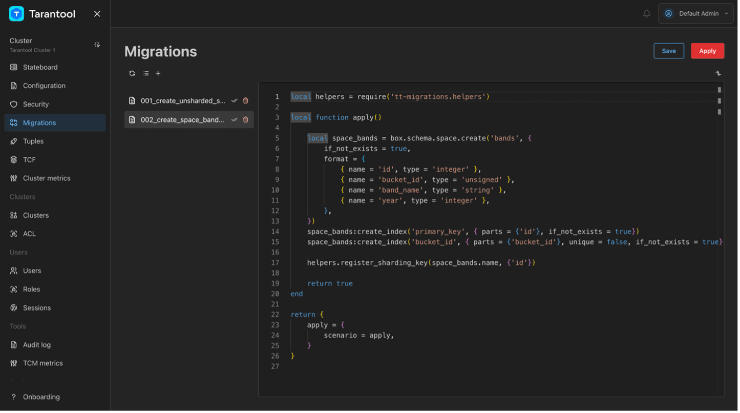 TCM cluster migrations page