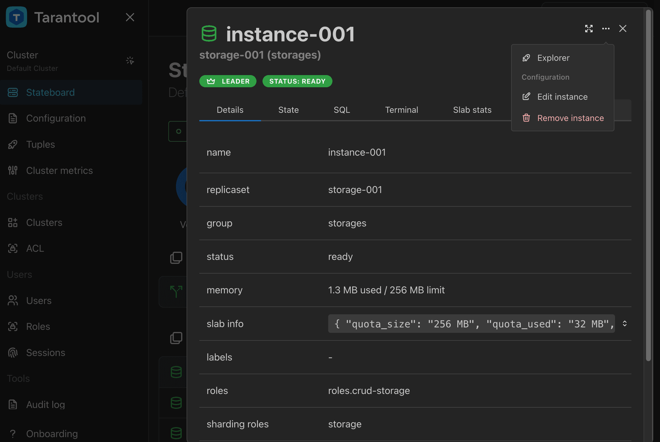 TCM instance page