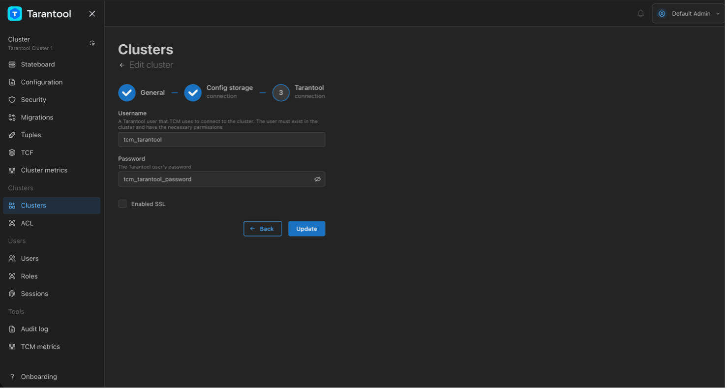 TCM UI Tarantool connection
