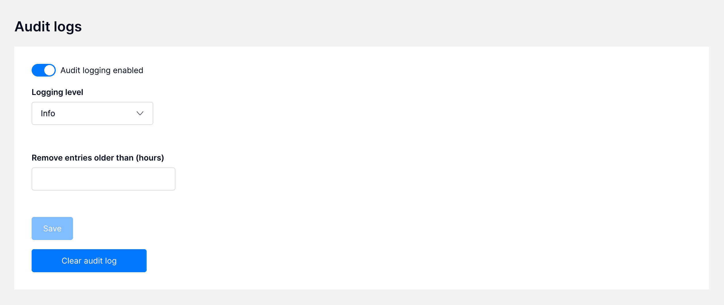 Вкладка Settings > Audit logs